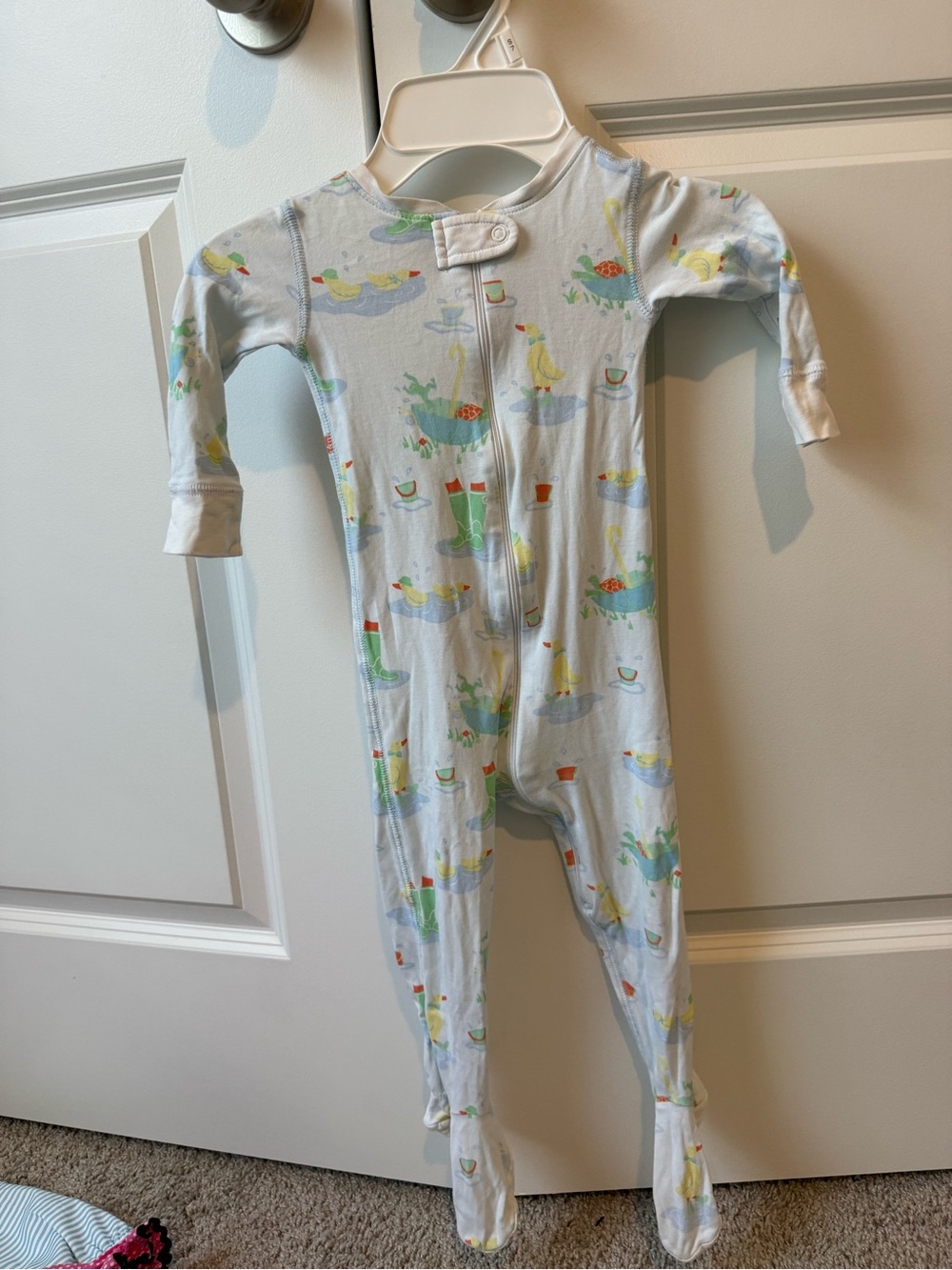 The Beaufort Bonnet Company Light Blue Duck Print Footed Pajamas